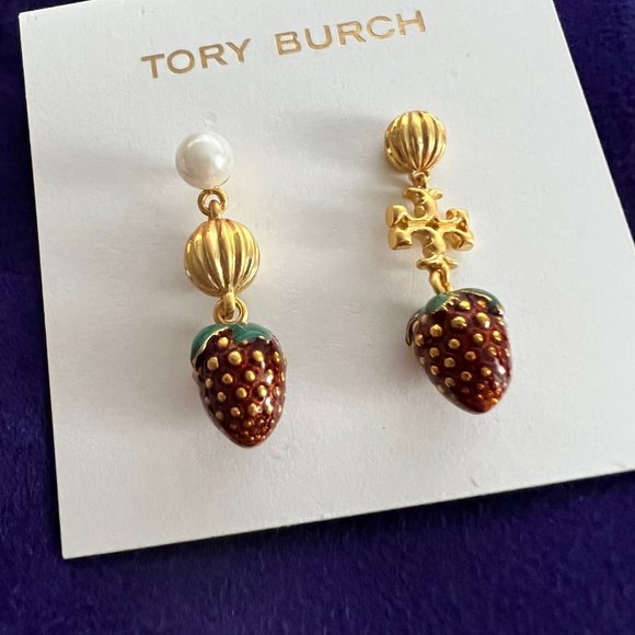 Tory Burch Logo Strawberry-charm Drop Earrings - Picture 3 of 9